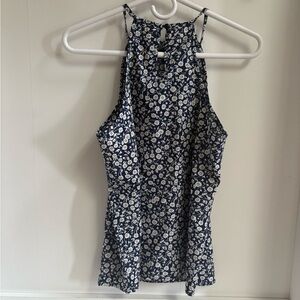 Navy Floral Sleeveless Blouse
